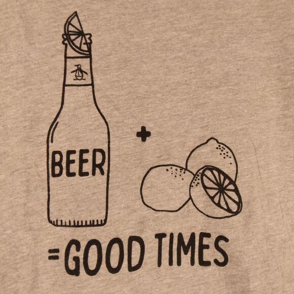 Original Penguin tshirt mens L large gray short sleeve beer  lemons good times - Picture 3 of 8